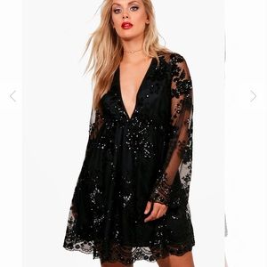 Long Sleeve Sequin Skater Dress 